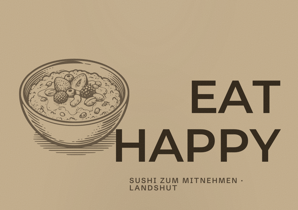 Illustriertes Poster von EAT HAPPY, Sushi zum Mitnehmen in Landshut