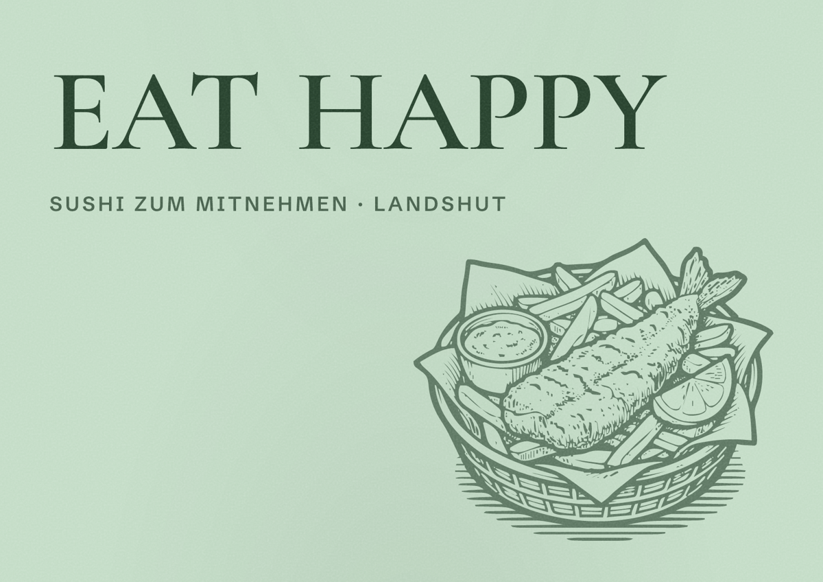 Illustriertes Poster von EAT HAPPY, Sushi zum Mitnehmen in Landshut