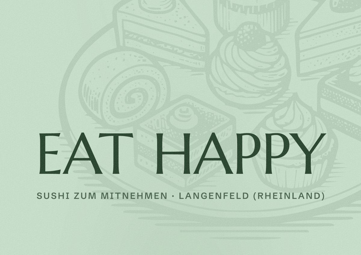 Illustriertes Poster von EAT HAPPY, Sushi zum Mitnehmen in Langenfeld (Rheinland)