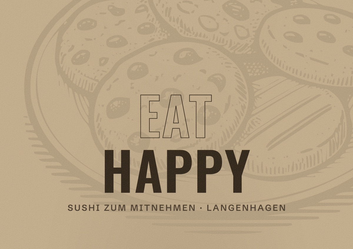 Illustriertes Poster von EAT HAPPY, Sushi zum Mitnehmen in Langenhagen