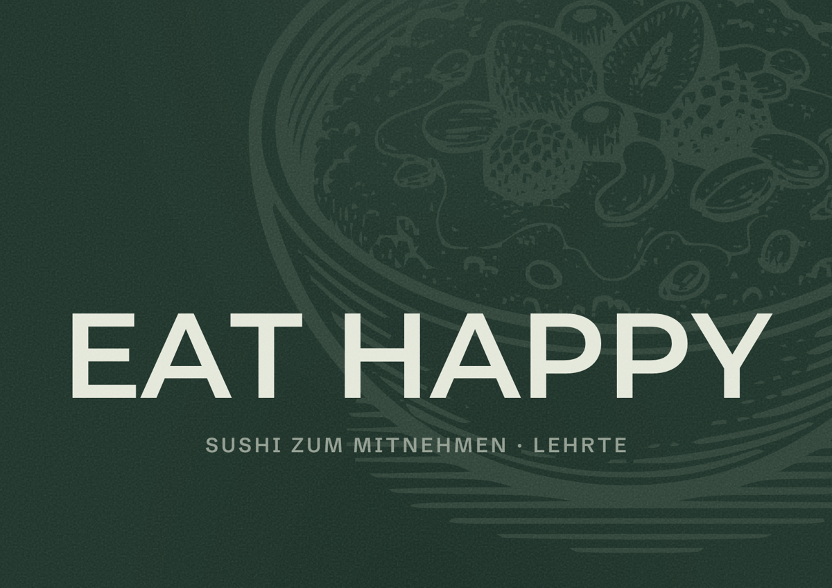 Illustriertes Poster von EAT HAPPY, Sushi zum Mitnehmen in Lehrte