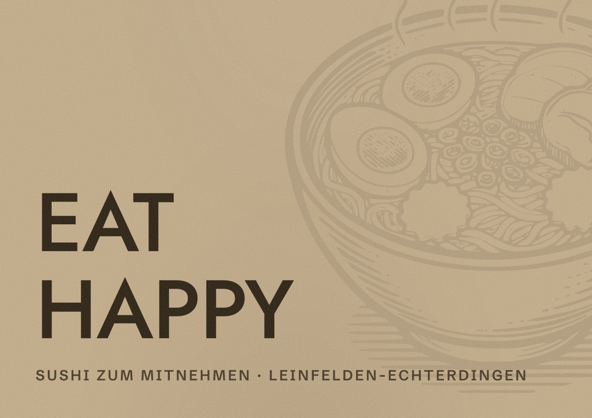Illustriertes Poster von EAT HAPPY, Sushi zum Mitnehmen in Leinfelden-Echterdingen