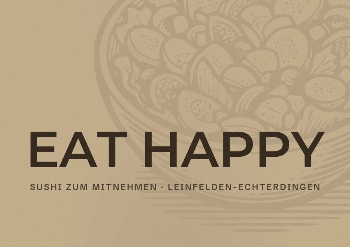 Illustriertes Poster von EAT HAPPY, Sushi zum Mitnehmen in Leinfelden-Echterdingen