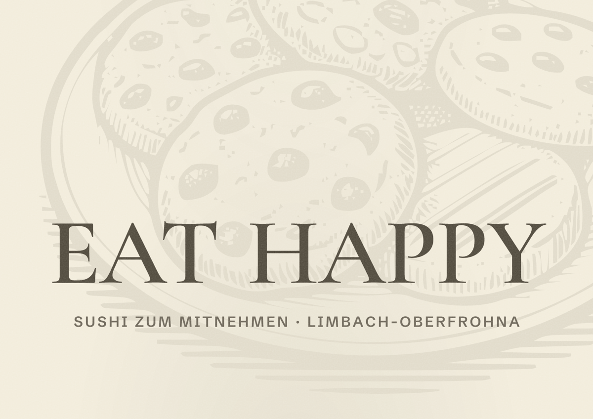Illustriertes Poster von EAT HAPPY, Sushi zum Mitnehmen in Limbach-Oberfrohna