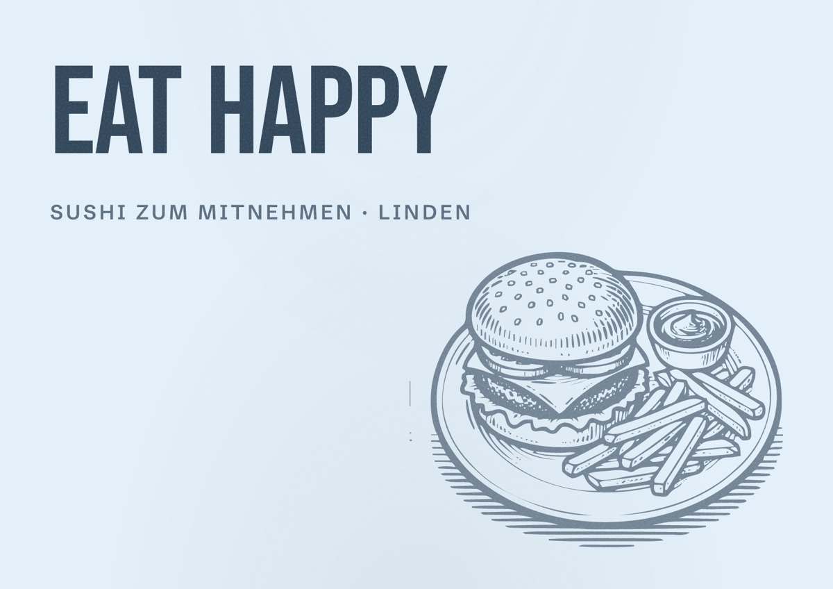Illustriertes Poster von EAT HAPPY, Sushi zum Mitnehmen in Linden