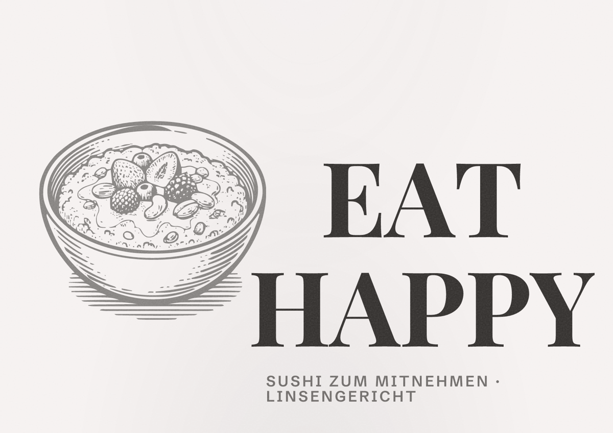 Illustriertes Poster von EAT HAPPY, Sushi zum Mitnehmen in Linsengericht