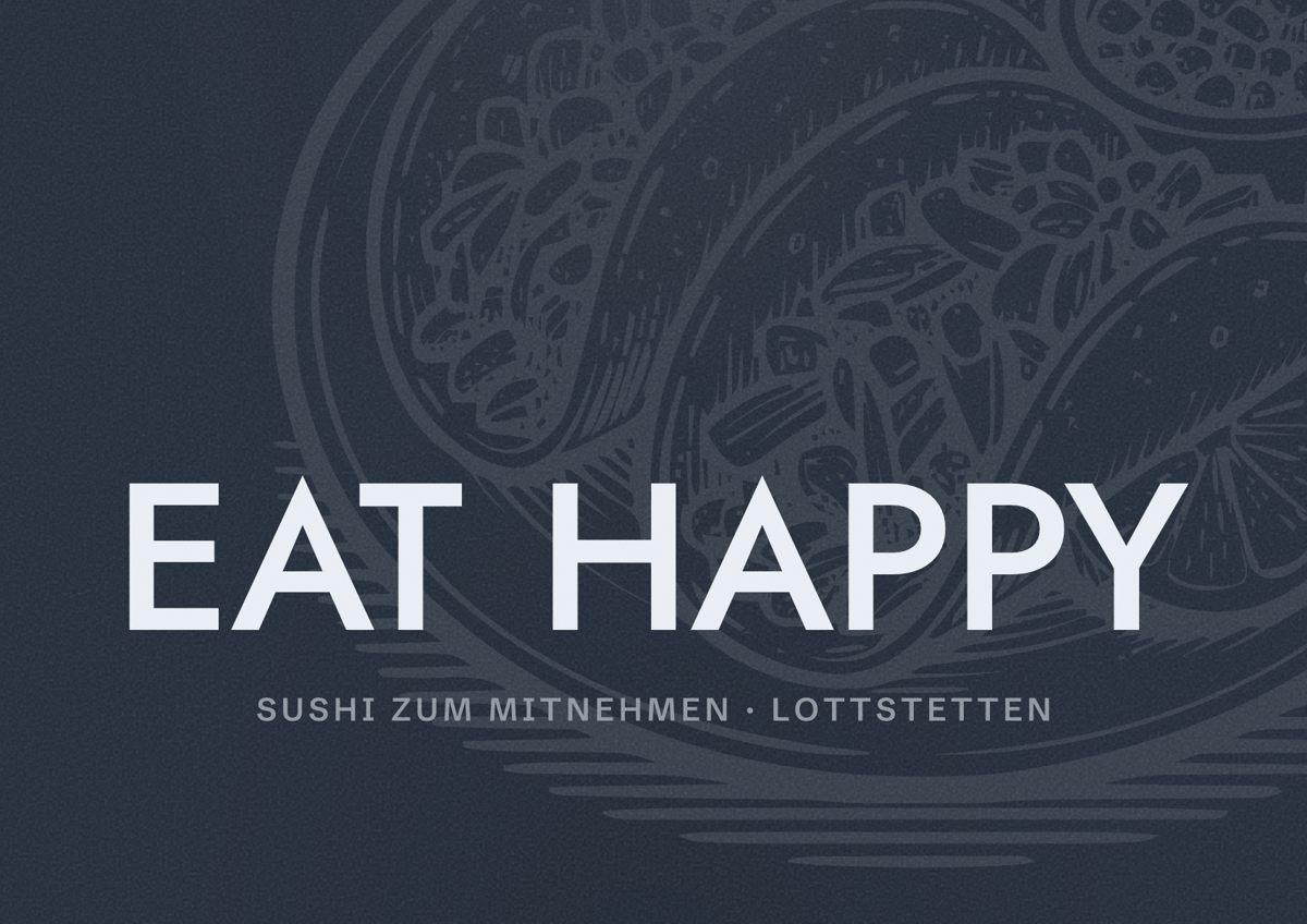 Illustriertes Poster von EAT HAPPY, Sushi zum Mitnehmen in Lottstetten