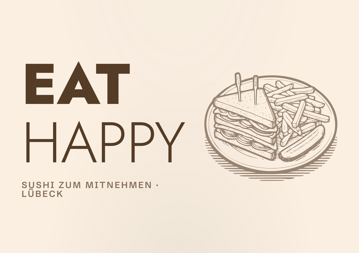 Illustriertes Poster von EAT HAPPY, Sushi zum Mitnehmen in Lübeck
