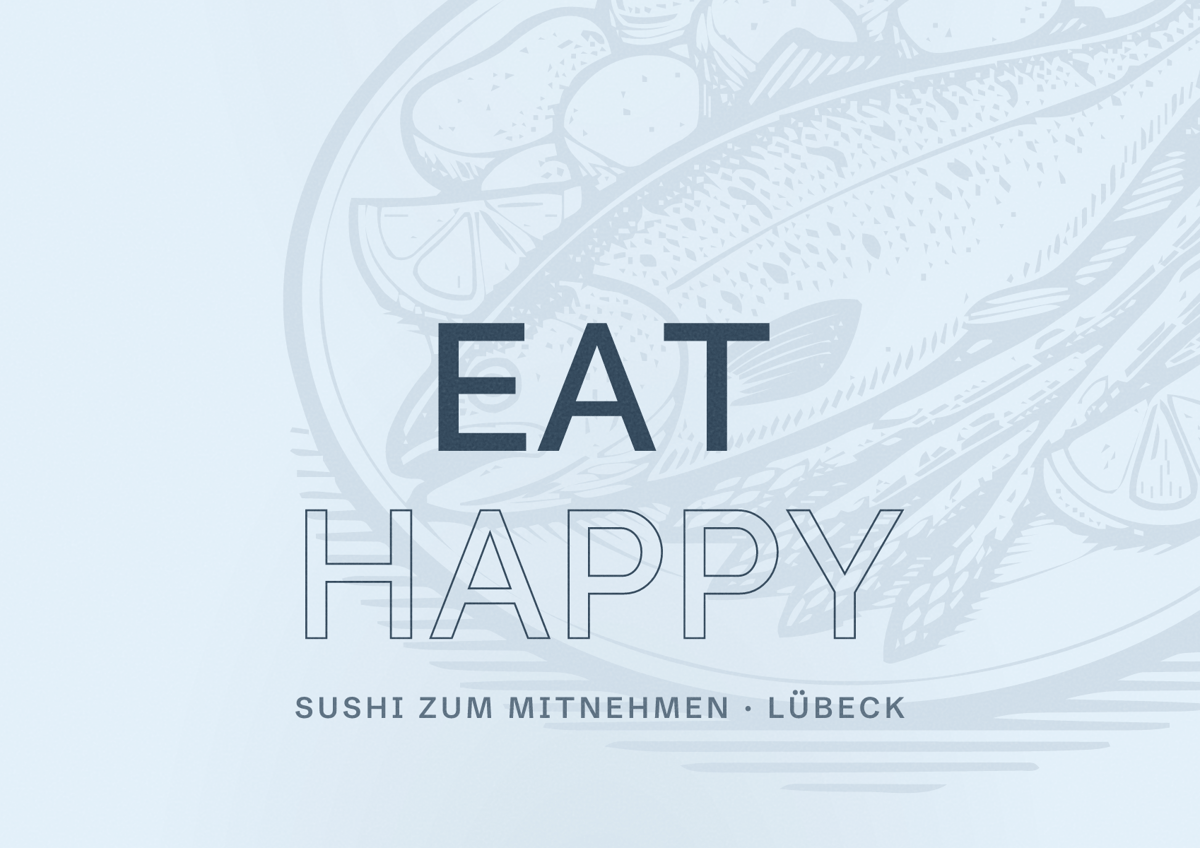Illustriertes Poster von EAT HAPPY, Sushi zum Mitnehmen in Lübeck