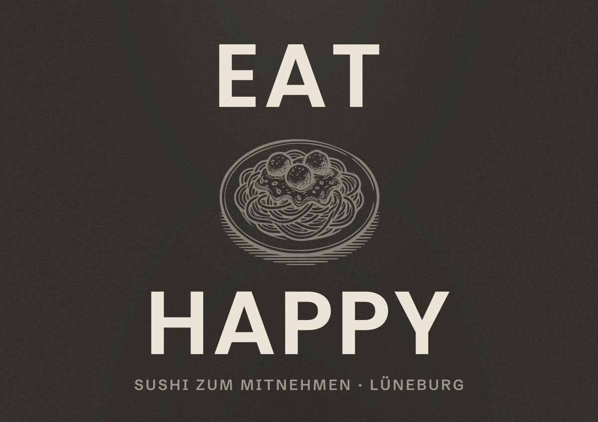 Illustriertes Poster von EAT HAPPY, Sushi zum Mitnehmen in Lüneburg
