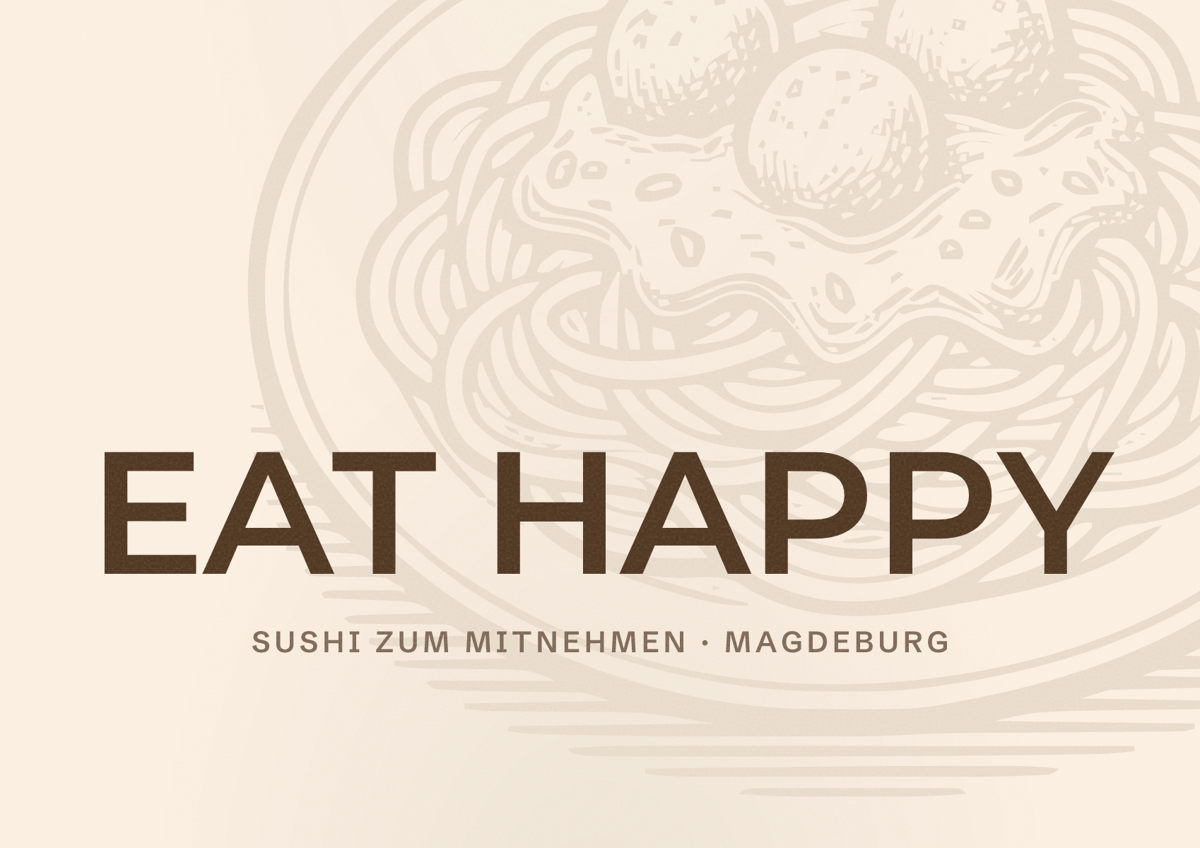 Illustriertes Poster von EAT HAPPY, Sushi zum Mitnehmen in Magdeburg