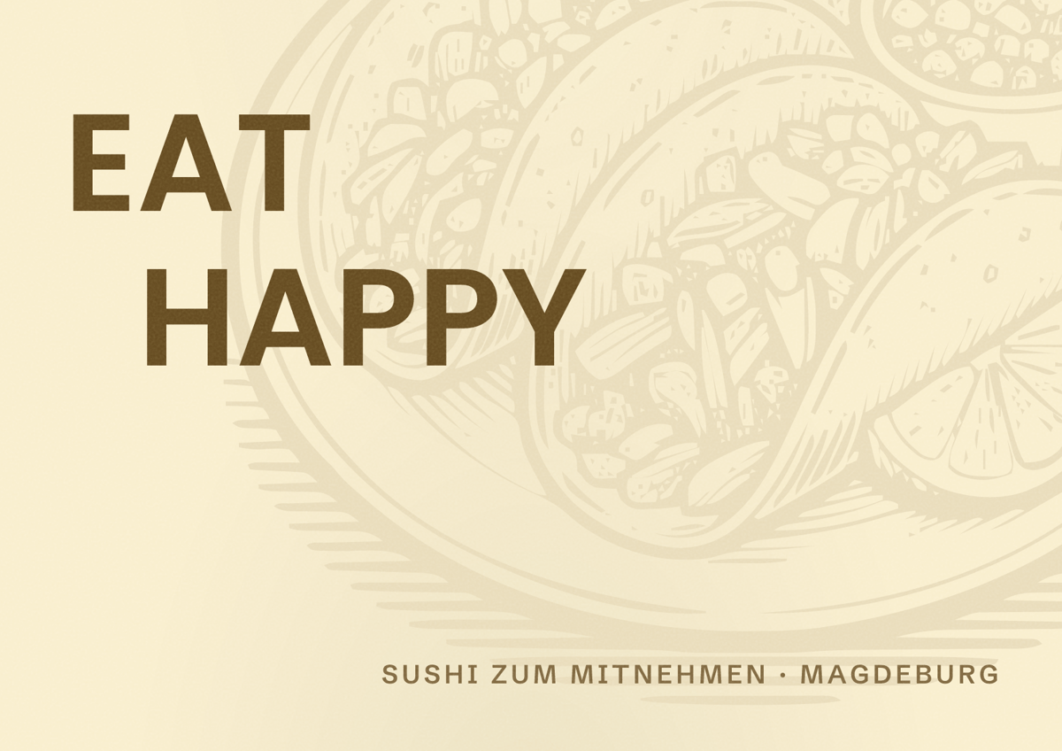 Illustriertes Poster von EAT HAPPY, Sushi zum Mitnehmen in Magdeburg