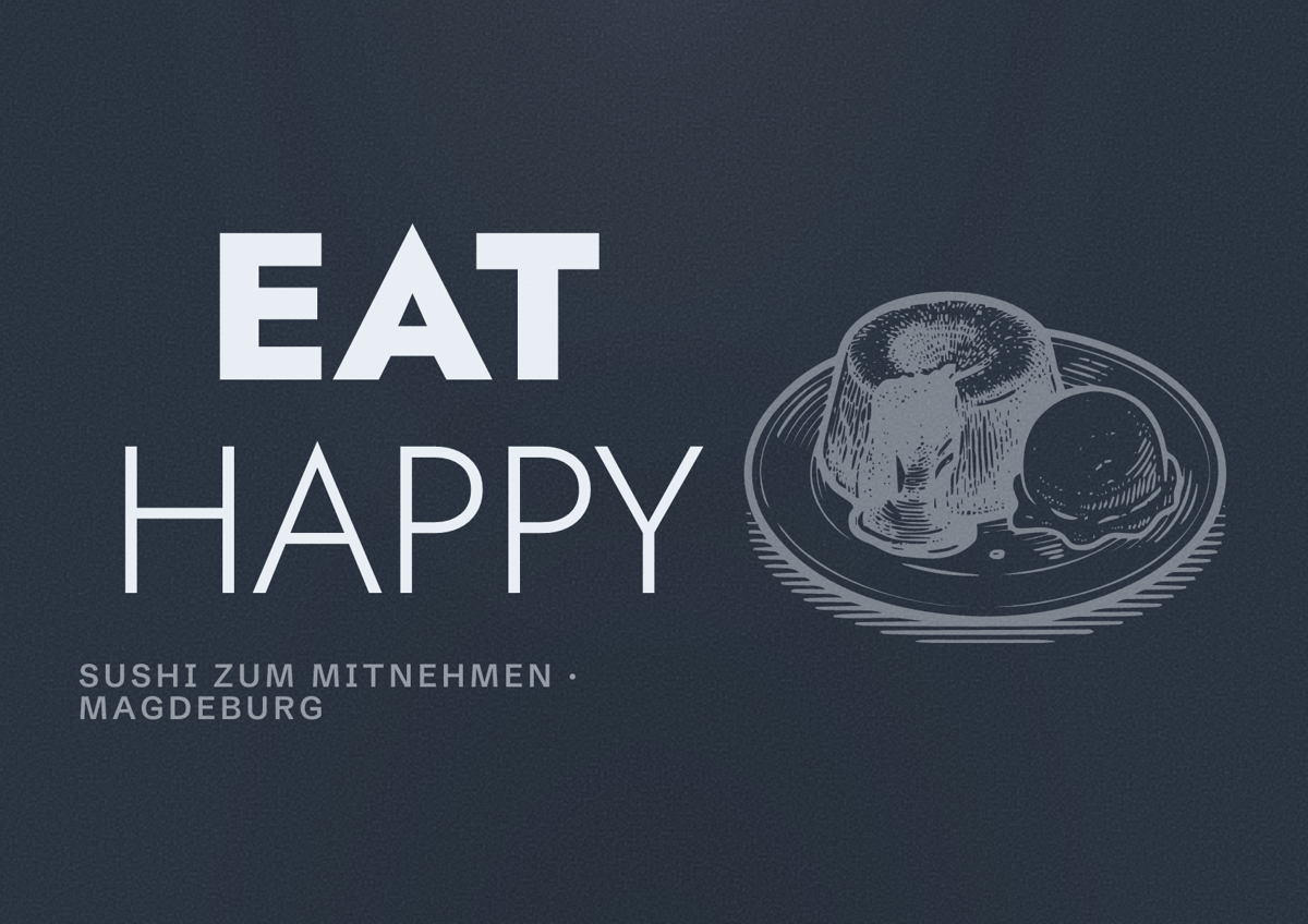 Illustriertes Poster von EAT HAPPY, Sushi zum Mitnehmen in Magdeburg