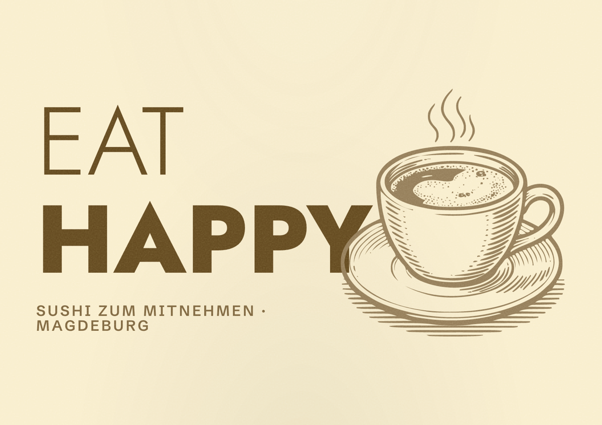 Illustriertes Poster von EAT HAPPY, Sushi zum Mitnehmen in Magdeburg