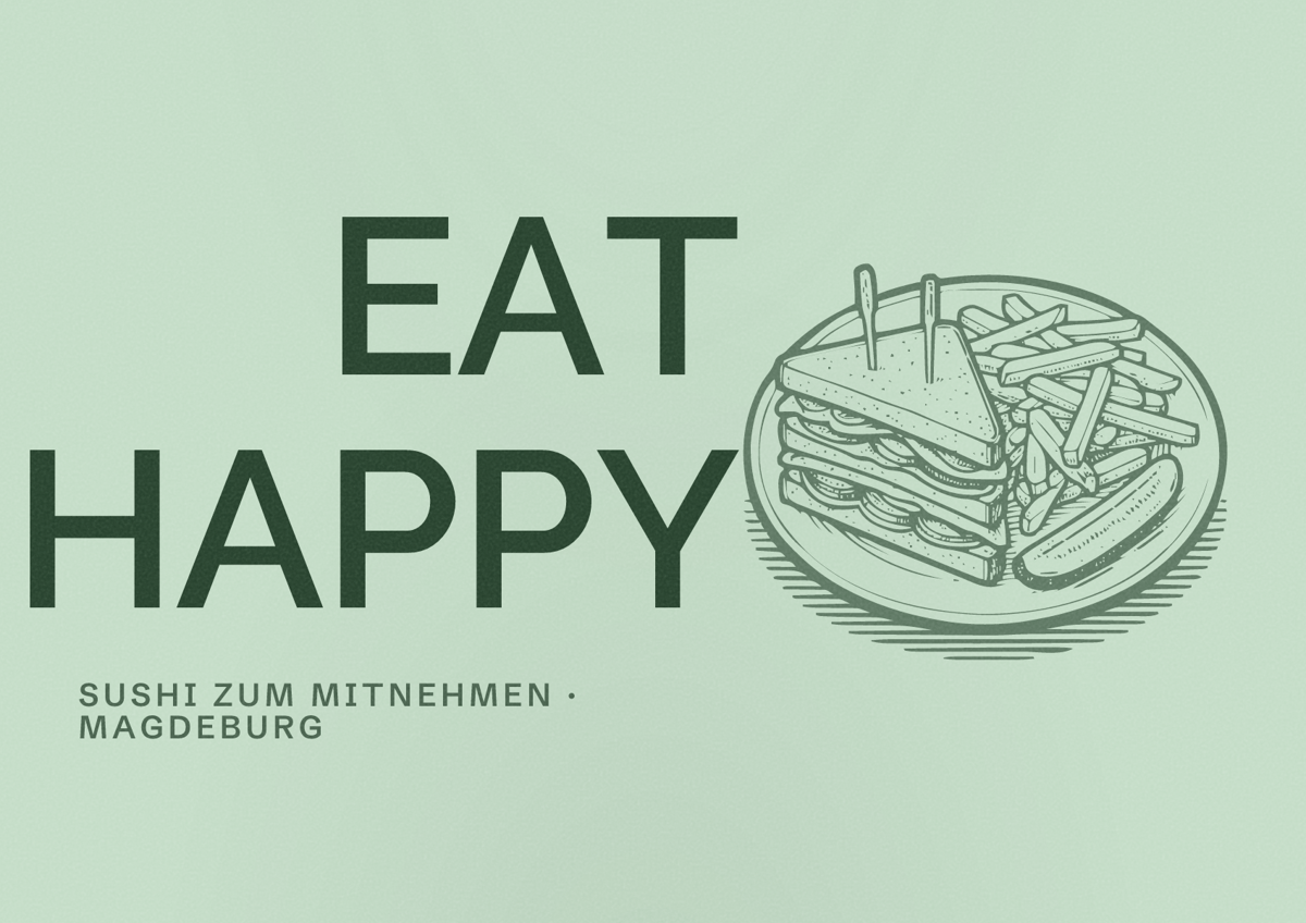 Illustriertes Poster von EAT HAPPY, Sushi zum Mitnehmen in Magdeburg