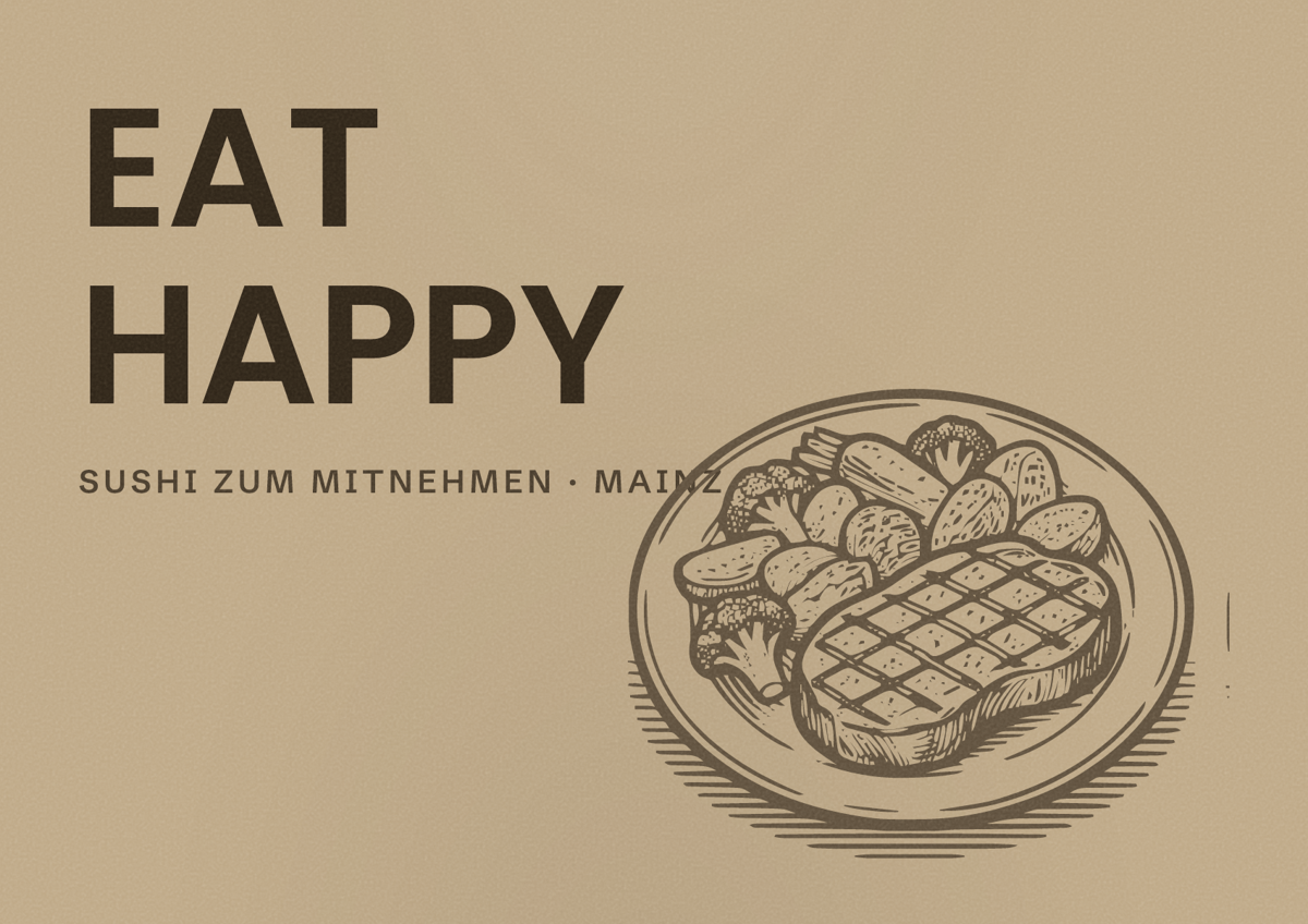 Illustriertes Poster von EAT HAPPY, Sushi zum Mitnehmen in Mainz