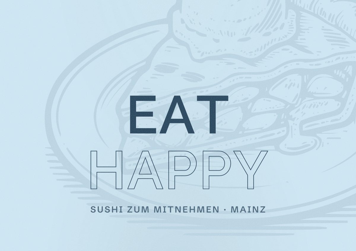 Illustriertes Poster von EAT HAPPY, Sushi zum Mitnehmen in Mainz