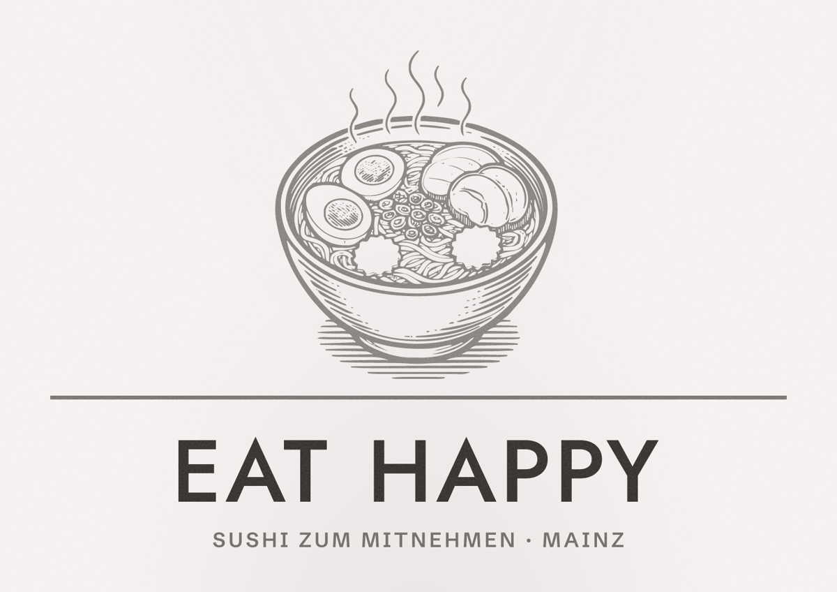 Illustriertes Poster von EAT HAPPY, Sushi zum Mitnehmen in Mainz