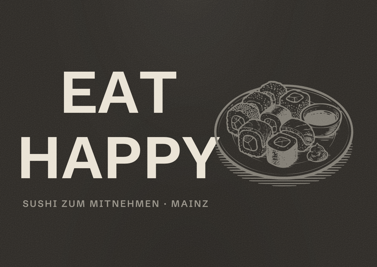 Illustriertes Poster von EAT HAPPY, Sushi zum Mitnehmen in Mainz