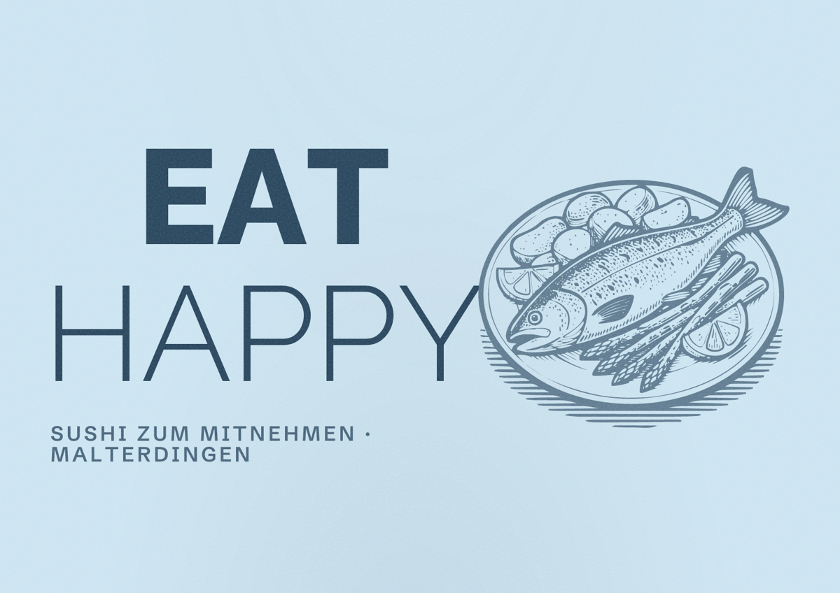 Illustriertes Poster von EAT HAPPY, Sushi zum Mitnehmen in Malterdingen
