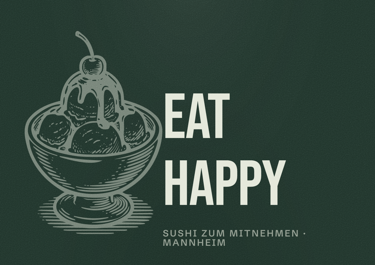 Illustriertes Poster von EAT HAPPY, Sushi zum Mitnehmen in Mannheim