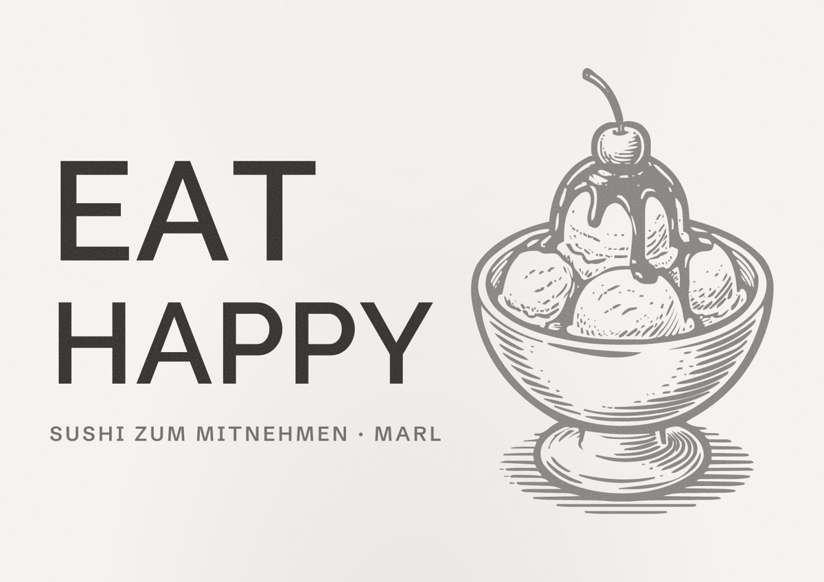 Illustriertes Poster von EAT HAPPY, Sushi zum Mitnehmen in Marl