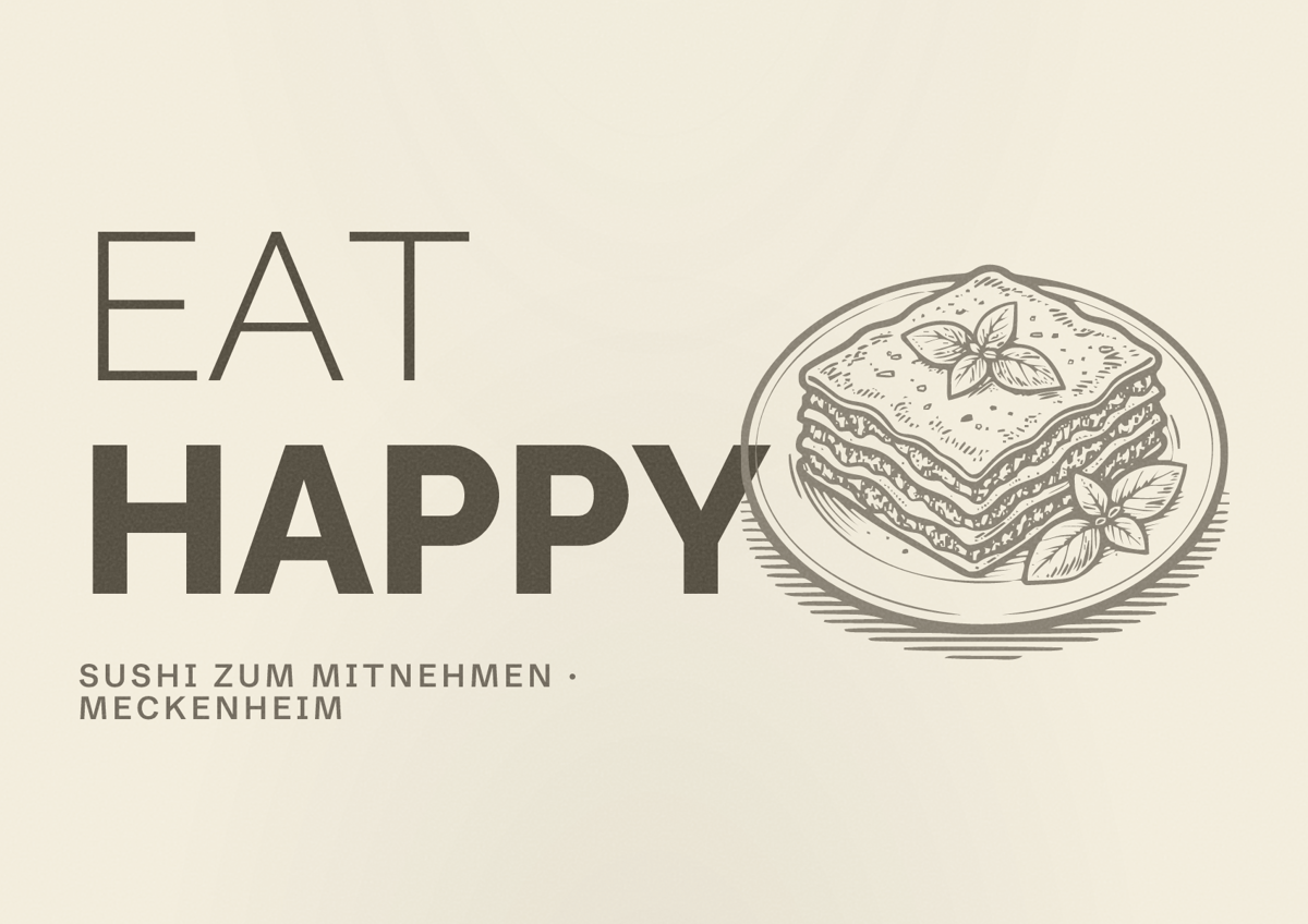 Illustriertes Poster von EAT HAPPY, Sushi zum Mitnehmen in Meckenheim