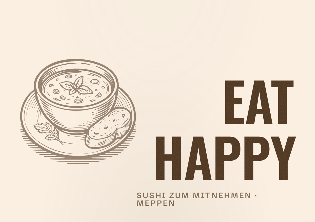 Illustriertes Poster von EAT HAPPY, Sushi zum Mitnehmen in Meppen