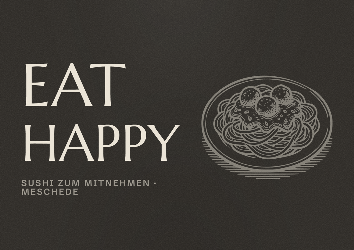 Illustriertes Poster von EAT HAPPY, Sushi zum Mitnehmen in Meschede