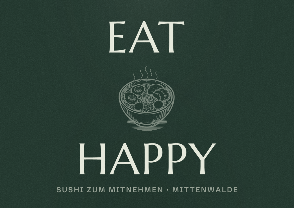 Illustriertes Poster von EAT HAPPY, Sushi zum Mitnehmen in Mittenwalde