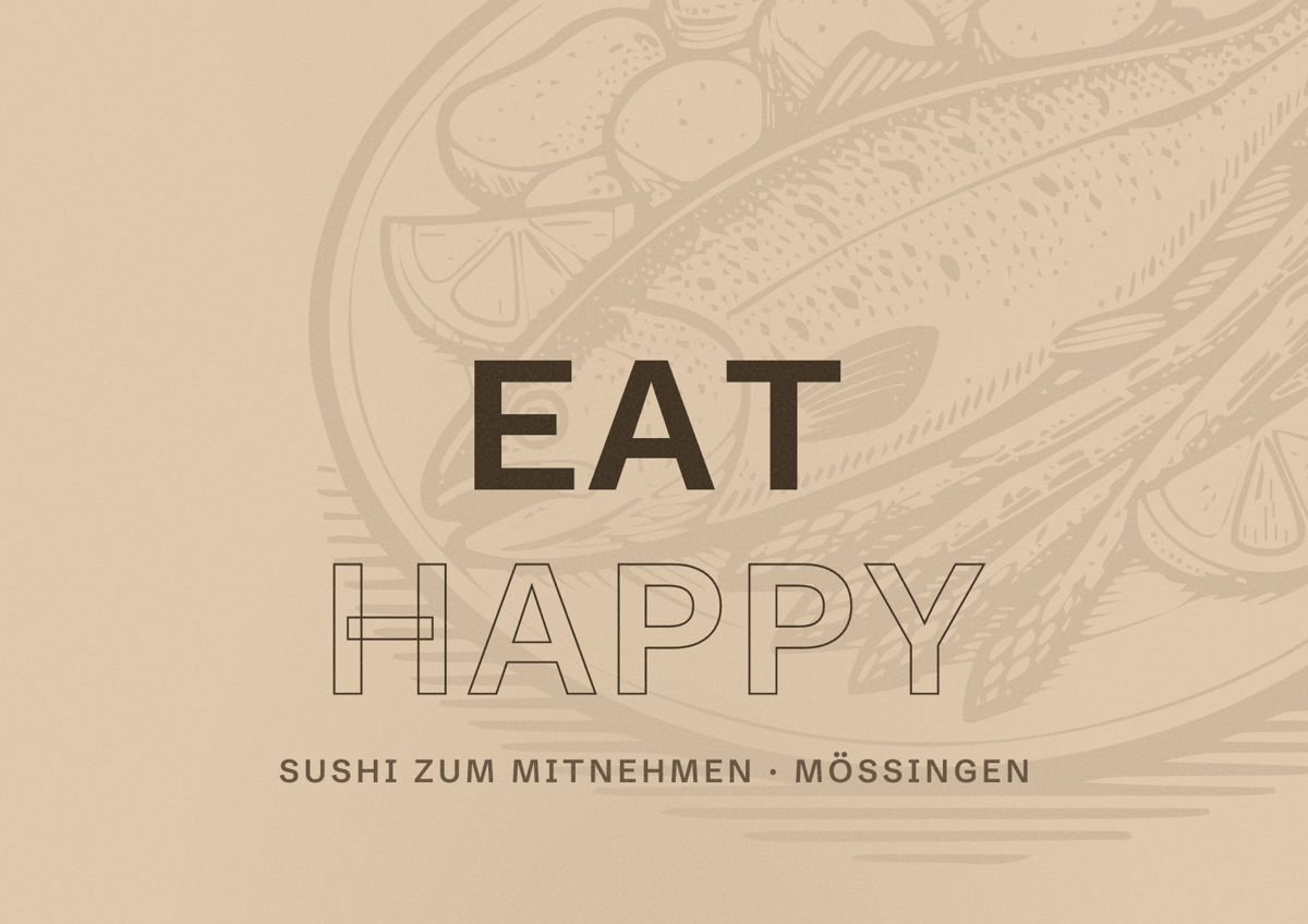 Illustriertes Poster von EAT HAPPY, Sushi zum Mitnehmen in Mössingen