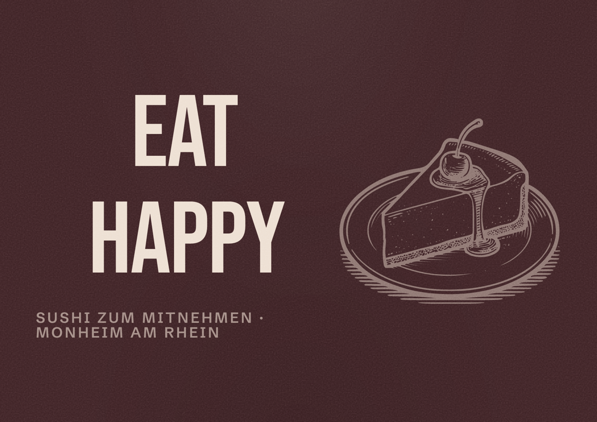 Illustriertes Poster von EAT HAPPY, Sushi zum Mitnehmen in Monheim am Rhein