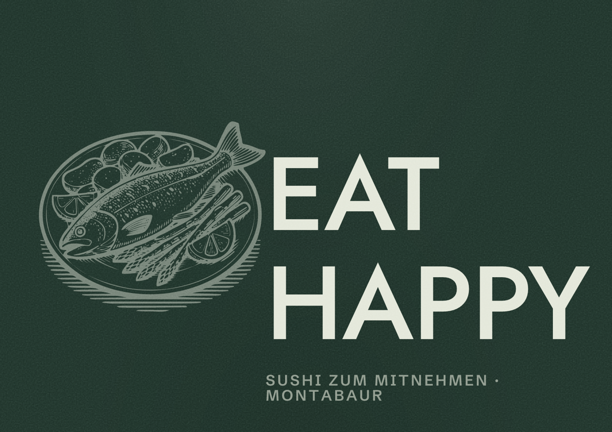 Illustriertes Poster von EAT HAPPY, Sushi zum Mitnehmen in Montabaur