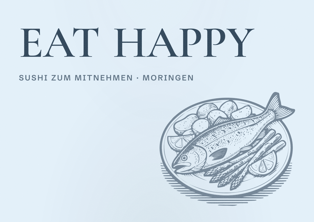 Illustriertes Poster von EAT HAPPY, Sushi zum Mitnehmen in Moringen
