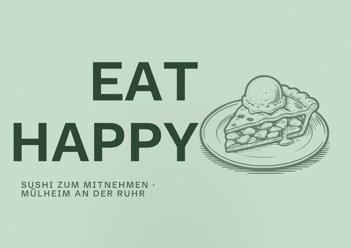 Illustriertes Poster von EAT HAPPY, Sushi zum Mitnehmen in Mülheim an der Ruhr