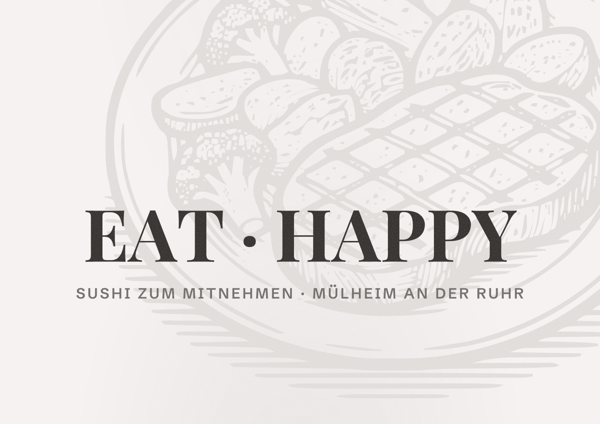 Illustriertes Poster von EAT HAPPY, Sushi zum Mitnehmen in Mülheim an der Ruhr