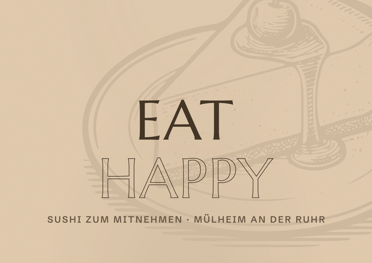 Illustriertes Poster von EAT HAPPY, Sushi zum Mitnehmen in Mülheim an der Ruhr
