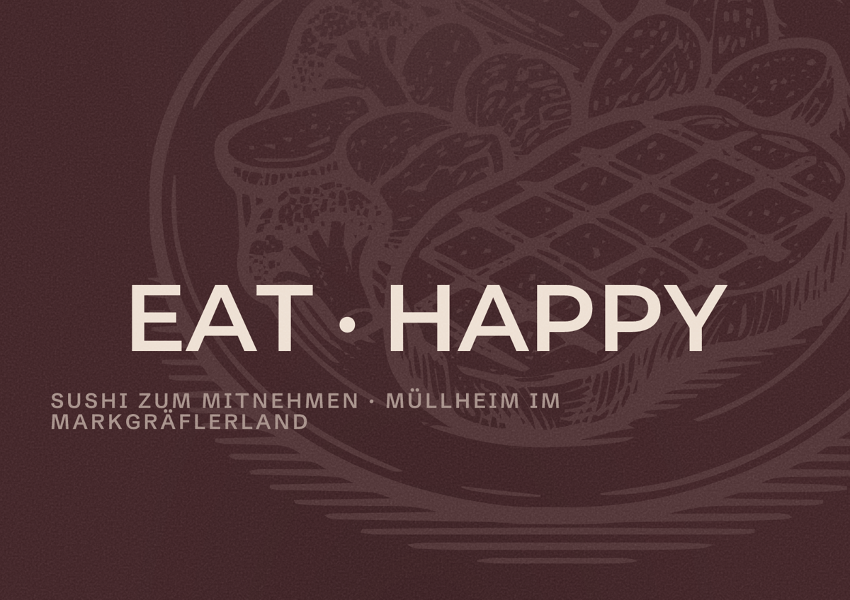 Illustriertes Poster von EAT HAPPY, Sushi zum Mitnehmen in Müllheim im Markgräflerland