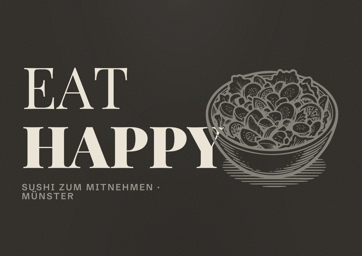 Illustriertes Poster von EAT HAPPY, Sushi zum Mitnehmen in Münster