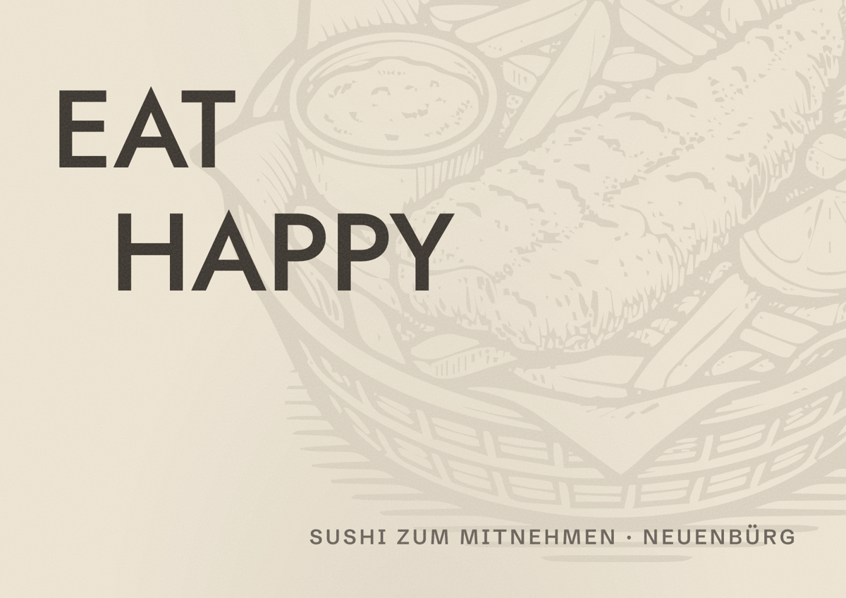 Illustriertes Poster von EAT HAPPY, Sushi zum Mitnehmen in Neuenbürg