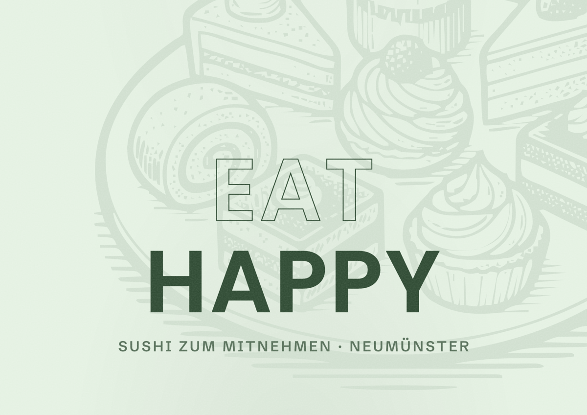 Illustriertes Poster von EAT HAPPY, Sushi zum Mitnehmen in Neumünster