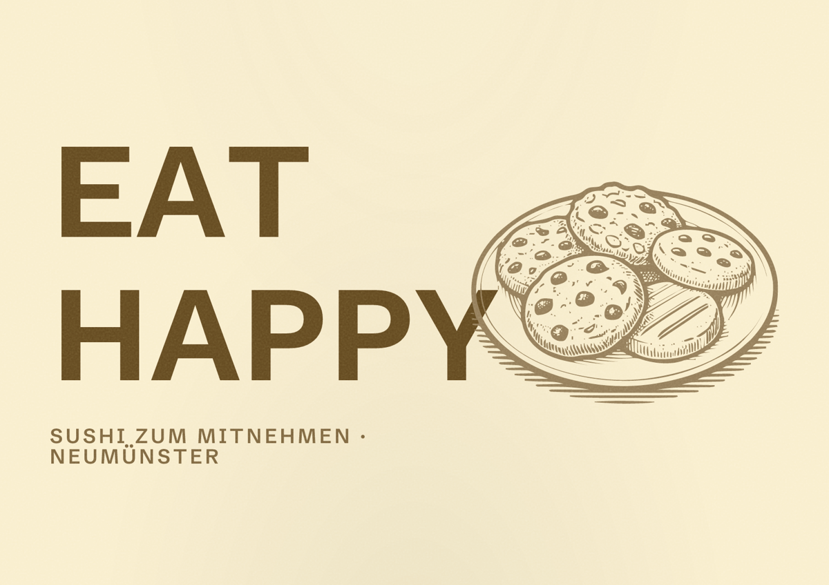 Illustriertes Poster von EAT HAPPY, Sushi zum Mitnehmen in Neumünster