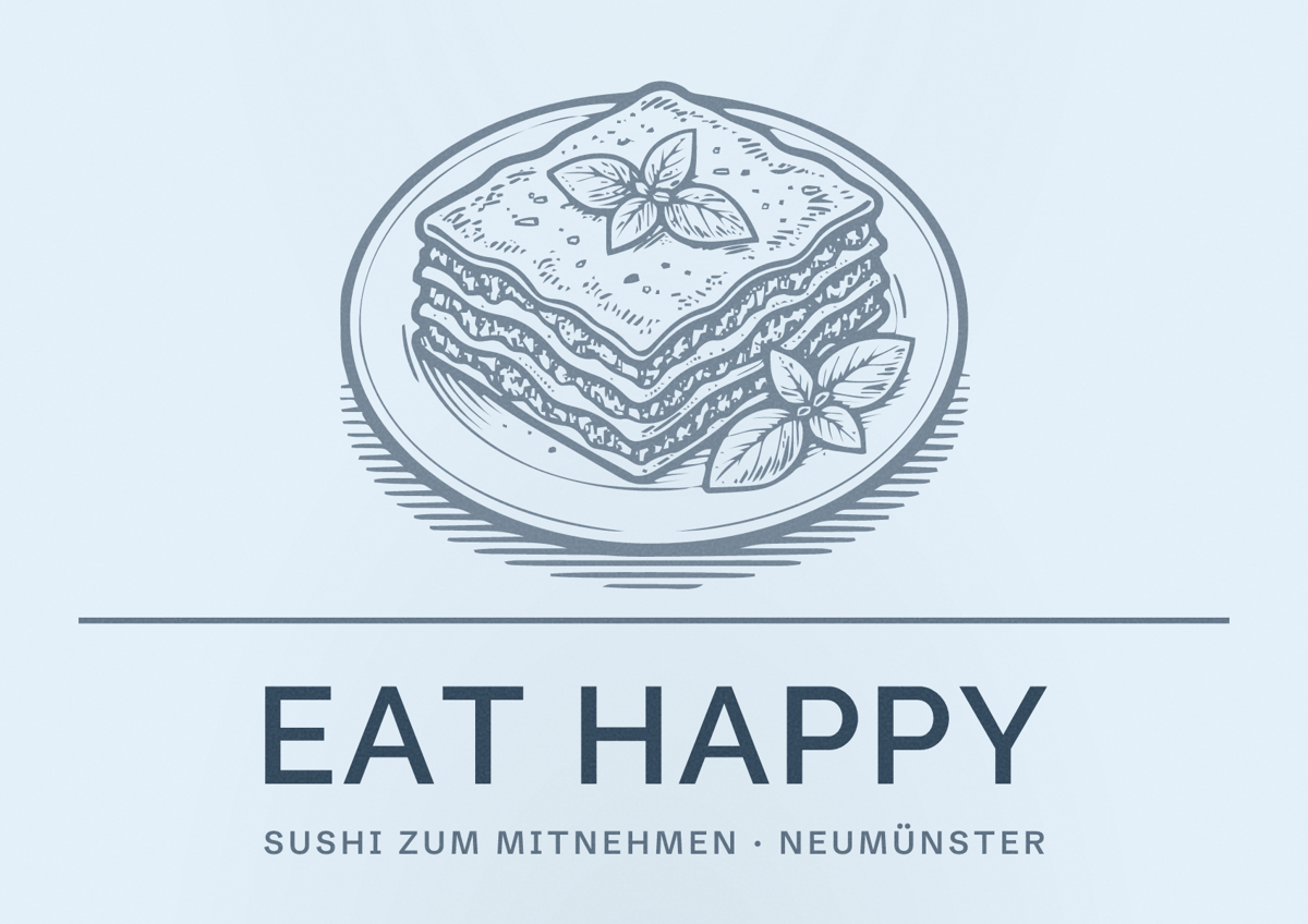Illustriertes Poster von EAT HAPPY, Sushi zum Mitnehmen in Neumünster