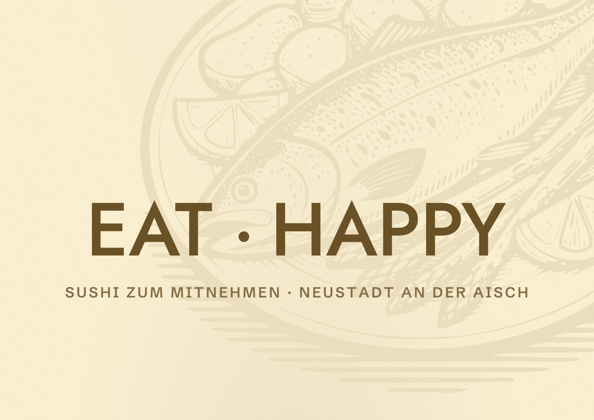 Illustriertes Poster von EAT HAPPY, Sushi zum Mitnehmen in Neustadt an der Aisch