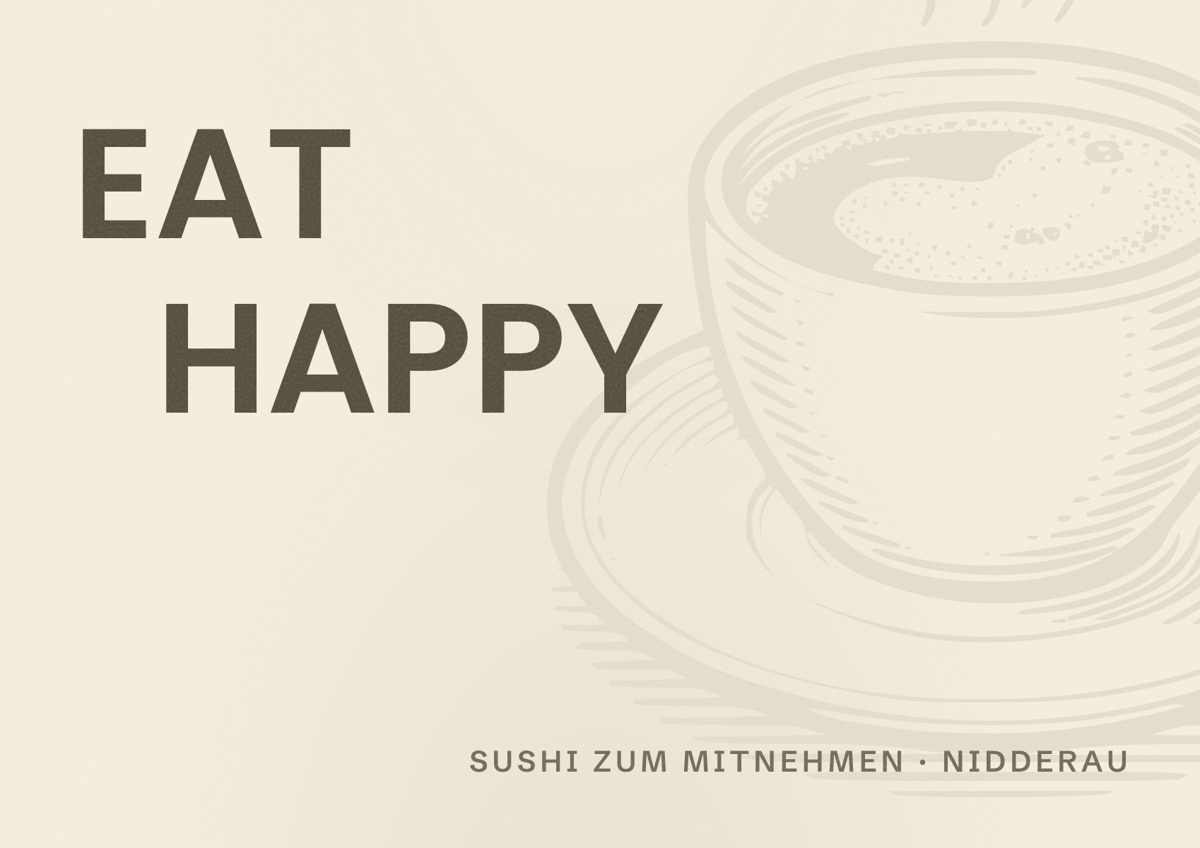 Illustriertes Poster von EAT HAPPY, Sushi zum Mitnehmen in Nidderau