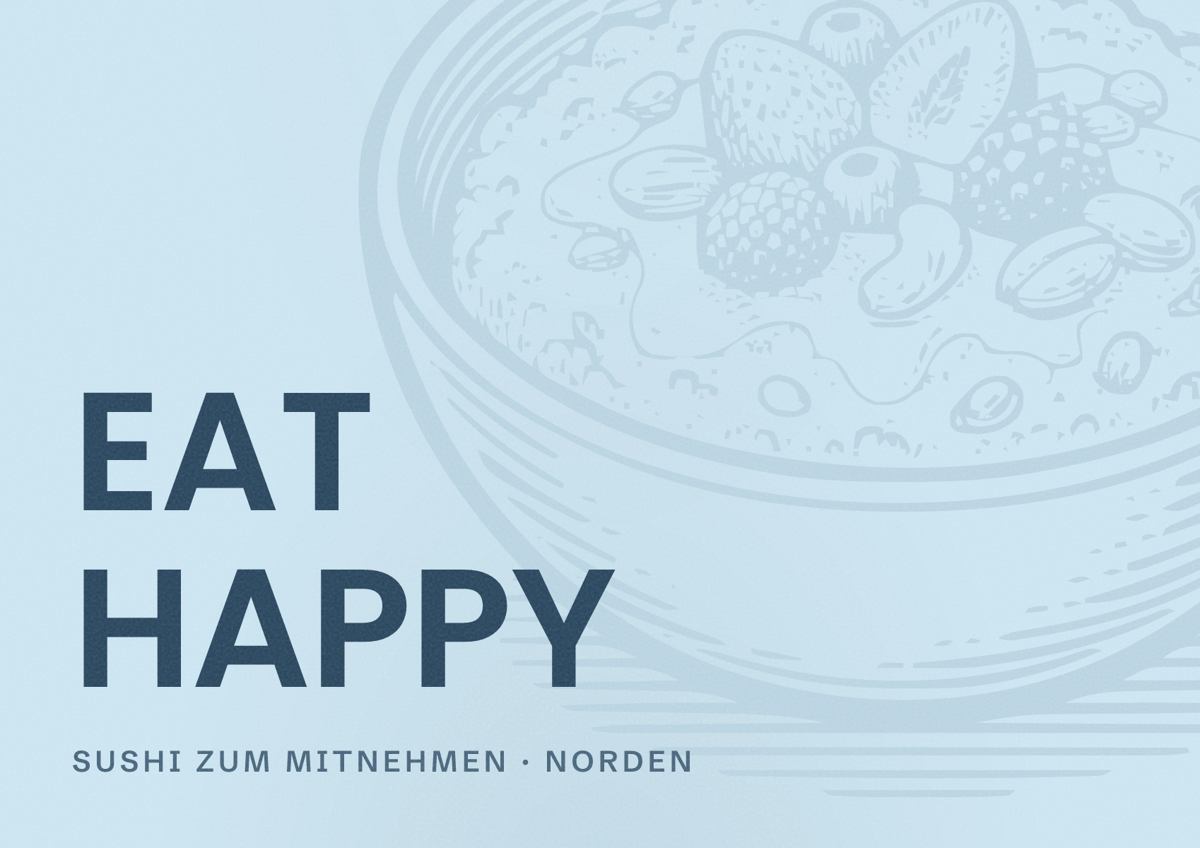 Illustriertes Poster von EAT HAPPY, Sushi zum Mitnehmen in Norden