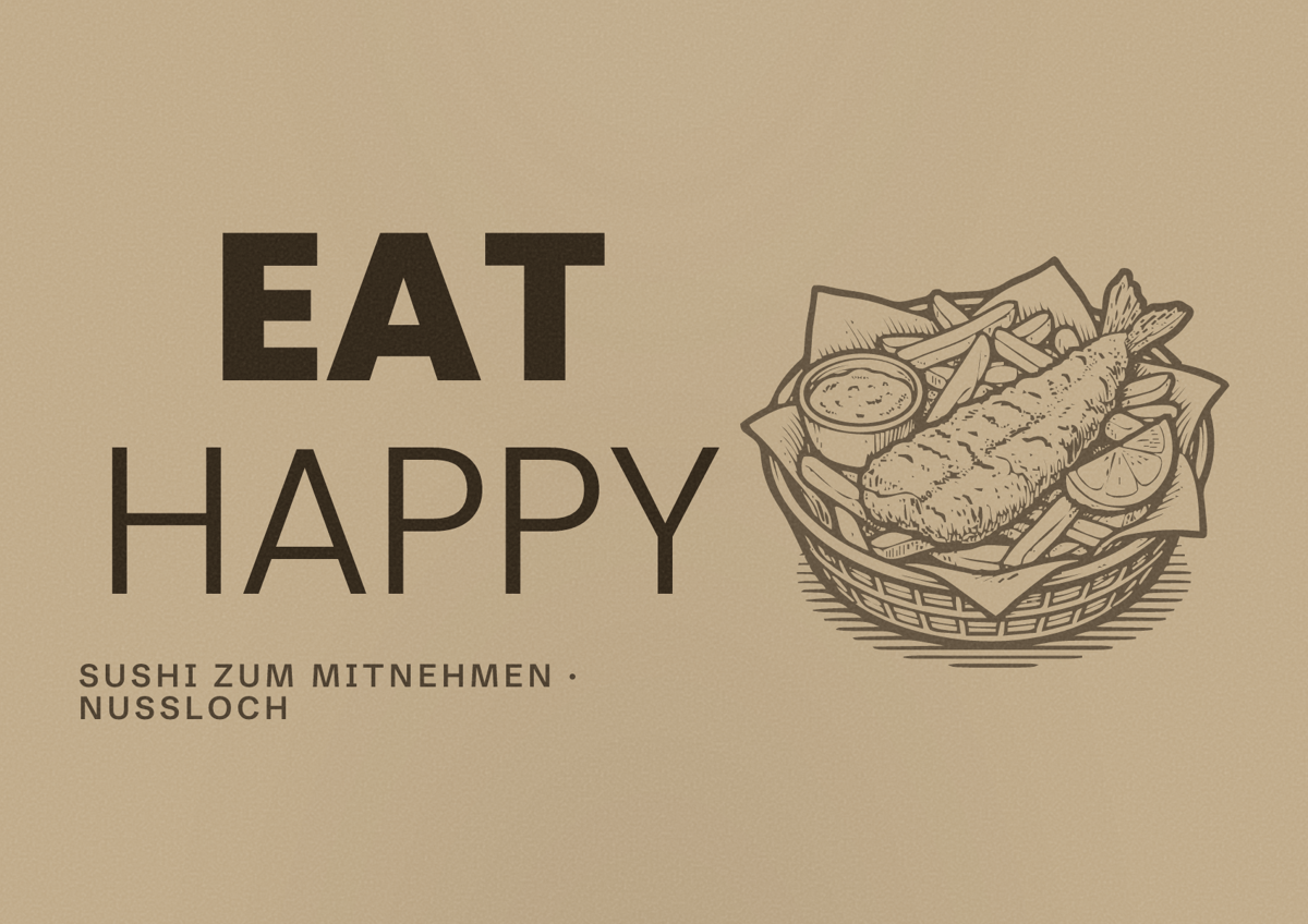 Illustriertes Poster von EAT HAPPY, Sushi zum Mitnehmen in Nußloch