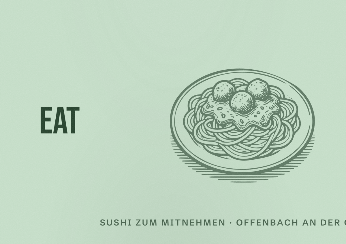Illustriertes Poster von EAT HAPPY, Sushi zum Mitnehmen in Offenbach an der Queich