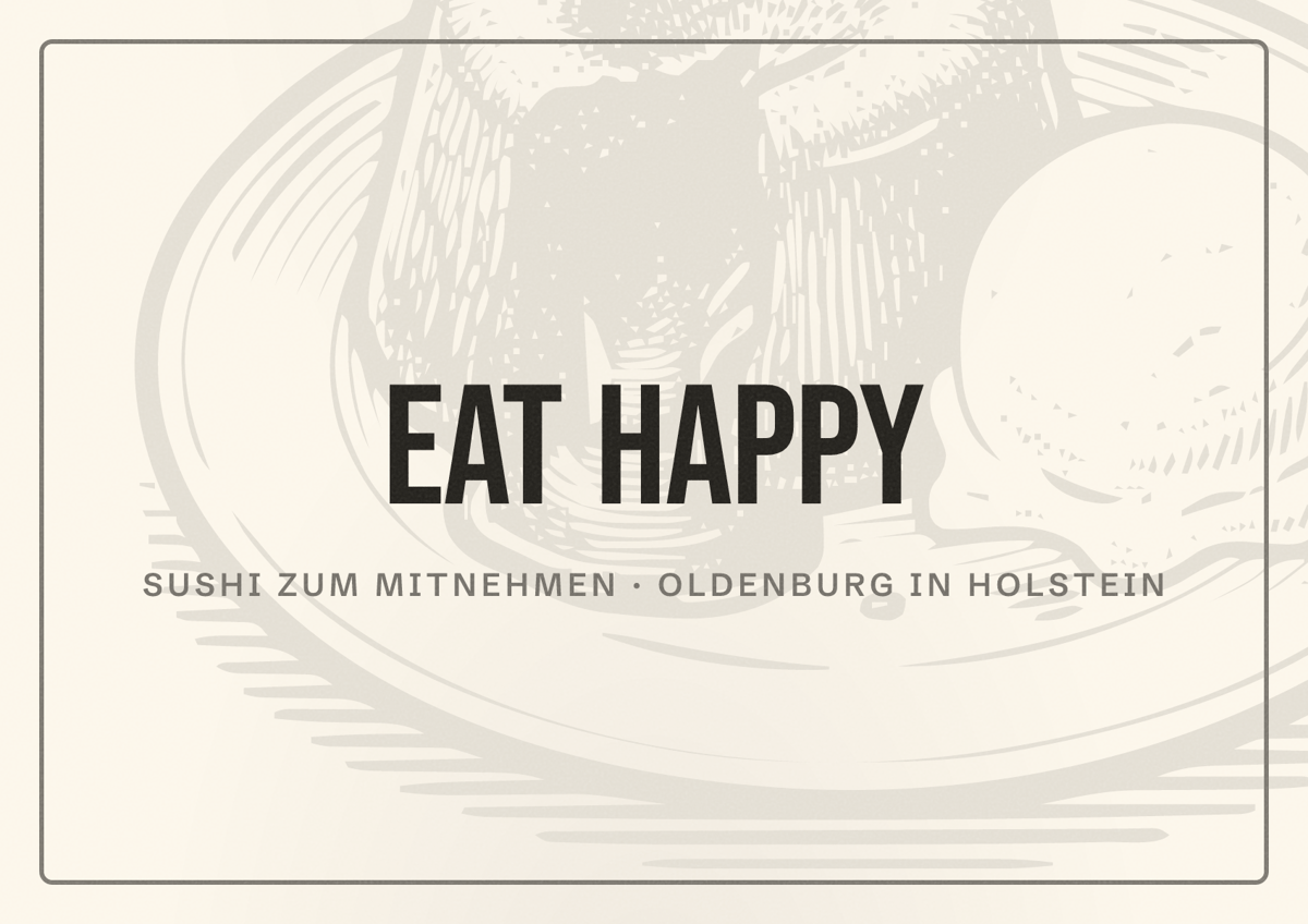 Illustriertes Poster von EAT HAPPY, Sushi zum Mitnehmen in Oldenburg in Holstein