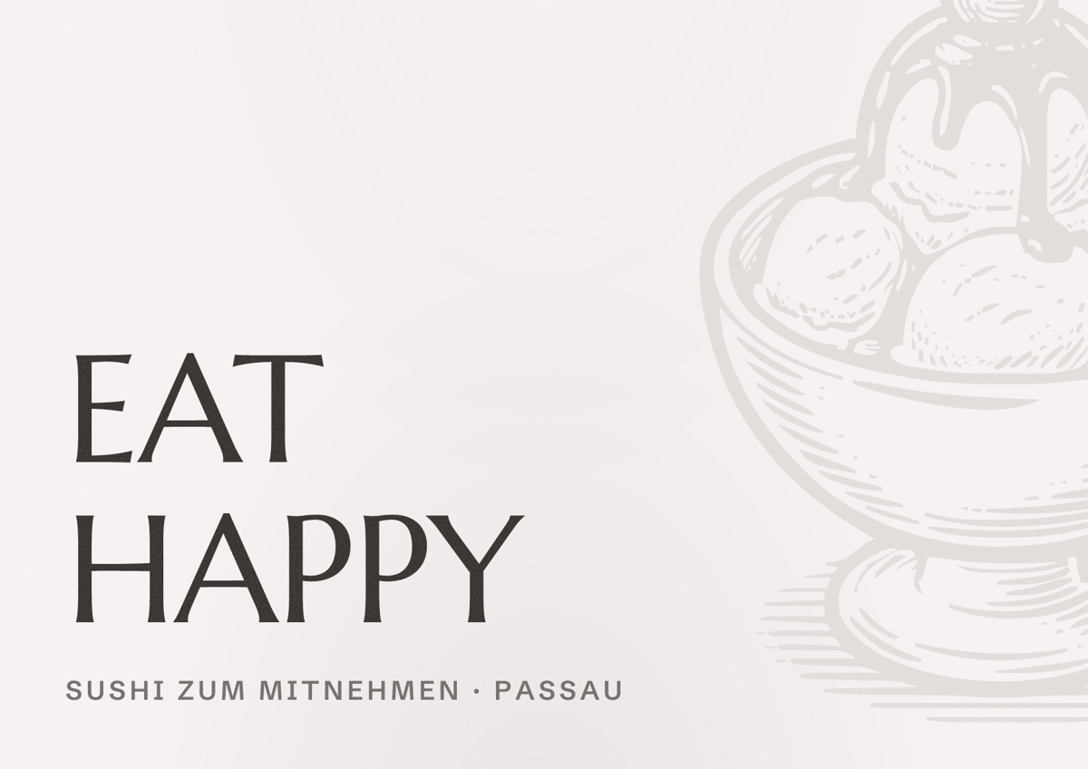 Illustriertes Poster von EAT HAPPY, Sushi zum Mitnehmen in Passau